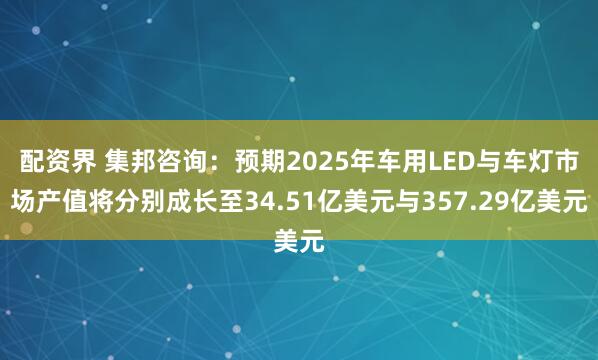 配资界 集邦咨询：预期2025年车用LED与车灯市场产值将分别成长至34.51亿美元与357.29亿美元